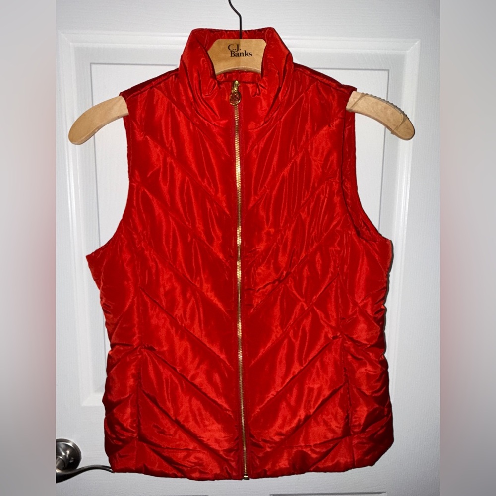 NWT Michael Kors Bright Ruby Red Quilted Sleeveless Puffer Jacket Size S